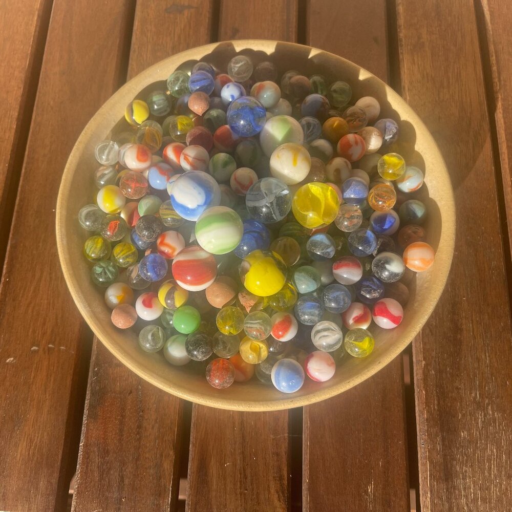 Lot of Mid Century Glass Marbles, Mixed Bag of Vintage Old Marbles